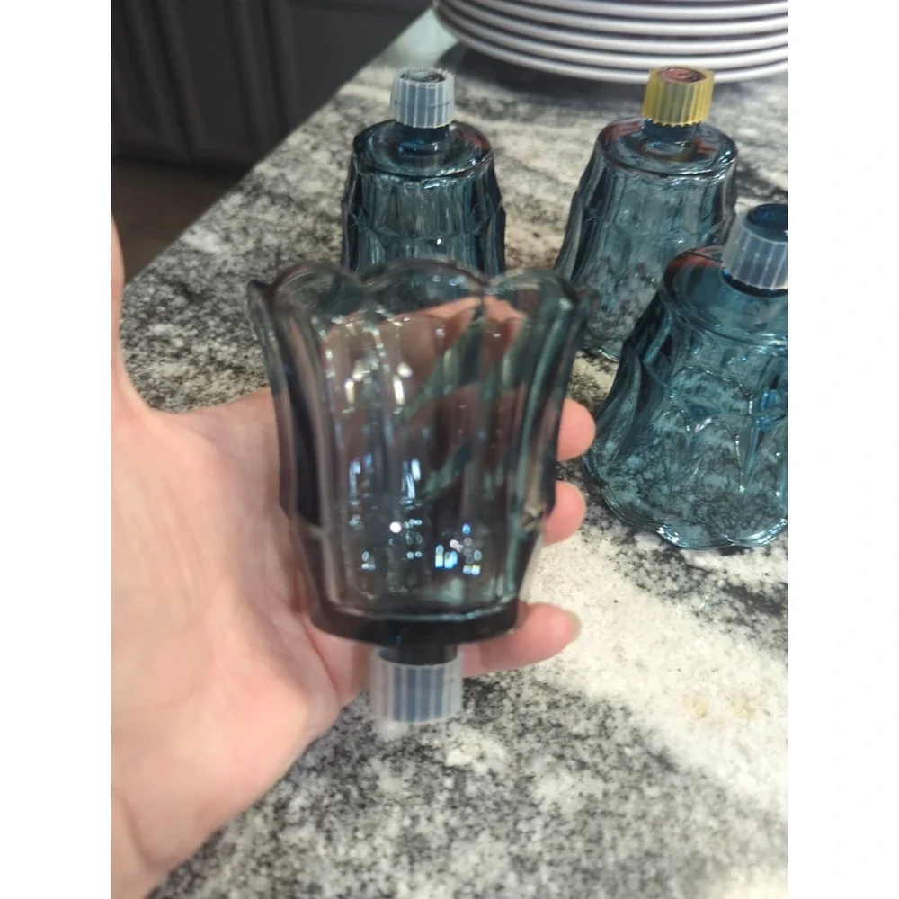 Vintage HOMCO Home Interiors Starlight Blue Glass Peg Votive Candle Holder Lot/4